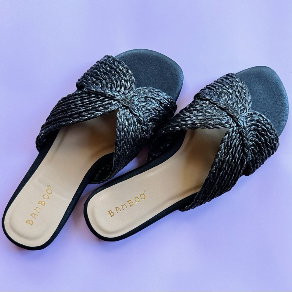 Bamboo Brand Black Rattan Sandals